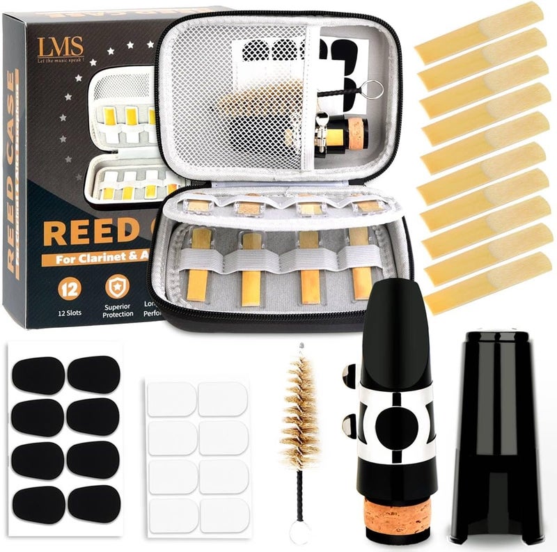 LMS Bb Clarinet Mouthpiece Kit with Case, Clarinet Mouthpiece Accessories Set for Beginners, Clarinet Mouthpiece Metal Ligature 2.5 Reeds Cushions Pads Cap Brush EVA Storage Case - Image 1